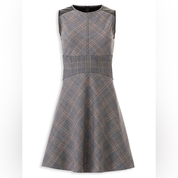 DEREK LAM 10 CROSBY Plaid Fit & Flare Mini Preppy Gray Dress size 2 - Picture 4 of 11